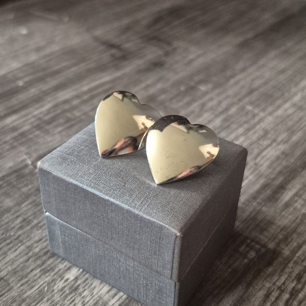 Vintage Silver Tone Heart Earrings